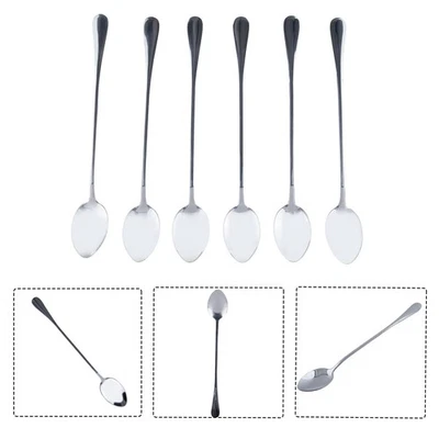 6PCS/kit Household Stainless Steel Ice Tea Milkshake Coffee Soup Desserts Spoon - Image 1 of 4