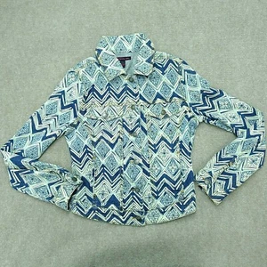 Material Girl Juniors Small Cream Blue Floral Button-Up Denim Jean Jacket - Picture 1 of 5
