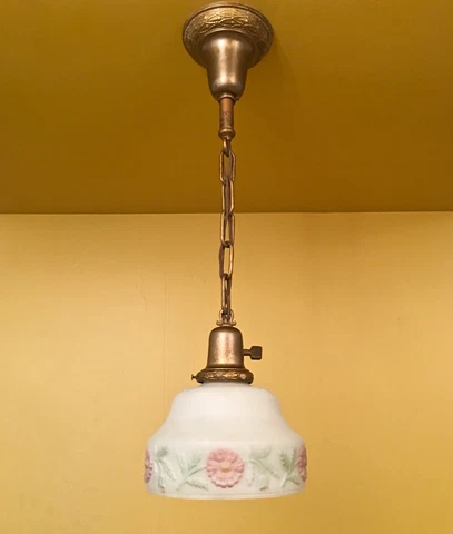 Vintage Lighting THREE 1920s pendants Colorful Shades. Rewired Cover