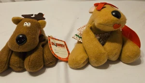 Peluche vintage Hallmark 1979 renna Rodney e 1984 Rhonda renna fagiolo nuovo con etichette - Foto 1 di 14
