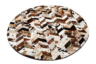 Tapete de retalhos redondo de couro de vaca feito à mão decoração para casa pele de vaca 40 - Imagem 1 de 4