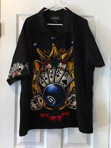 VINTAGE ACE POKER CROWN DICE EIGHTBALL BUTTON SHIRT MENS XL - Picture 1 of 9