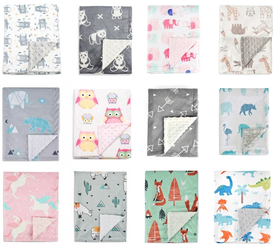 BORITAR婴儿毯柔软薄纱带双层圆点背衬,接收毯 — 第 1/1 张图片