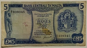 5 HAMES LIRI 1967 BANK CENTRALI TA’ MALTA BANCONOTA - Photo 1/2
