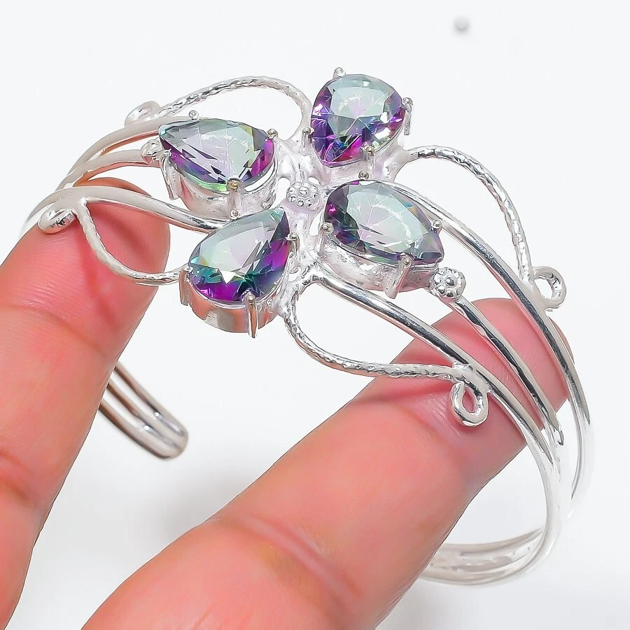 Mystic Topaz Gemstone Handmade 925 Sterling silver Adjustable Cuff Bracelet - Image 1 of 1