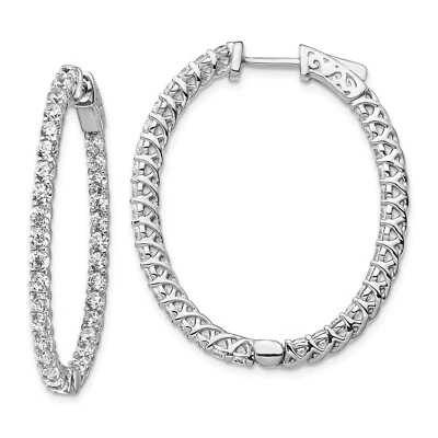 Argento Sterling Lucinda 2.25mm Zirconia Cubica IN & Da Ovale Cerchio Orecchini - Immagine 1 di 4