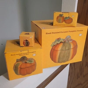 CIB Harvest Pumpkin Tureen Salt Pepper Shakers Tea Light Holder & Covered Box - Picture 1 of 12