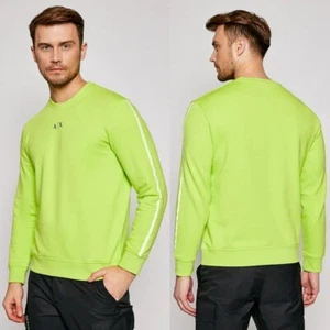 NWT New ARMANI EXCHANGE Logo Stripes Neon Yellow Sweatshirt M - Picture 1 of 9