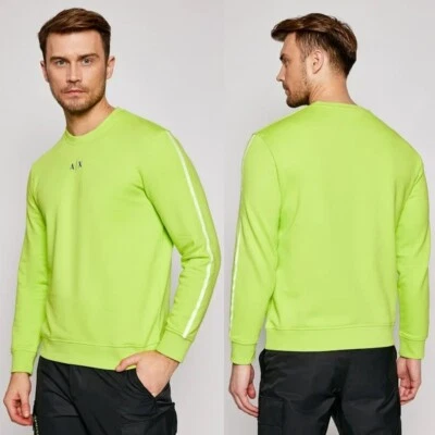 NWT New ARMANI EXCHANGE Logo Stripes Neon Yellow Sweatshirt M - Image 1 of 4