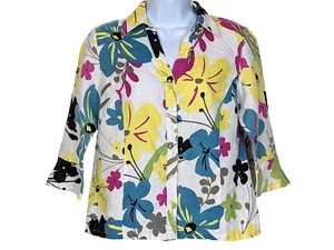 Blusa Top Para Mujer Talla 4P Colección Petite JM Botones Estampado Floral Manga 3/4 - Imagen 1 de 2