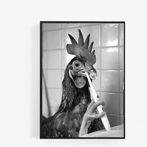 Lustiges Badezimmer Huhn Zähneputzen Druck Bild Poster Unrahmen A4 - Bild 1 von 1