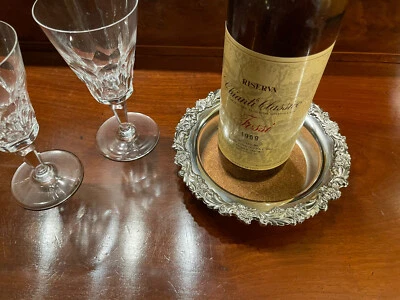 POSAVASOS DE BOTELLAS DE VINO PLATEADOS VINTAGE CON BORDE ROCOCÓ FLORAL DE LUJO - SERVICIO DE BAR MCMM Foto 1 de 4