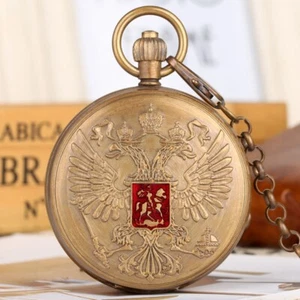 Pure Copper Tourbillon Mechanical Pocket Watches Coat of arms of Russia Design - Picture 1 of 10