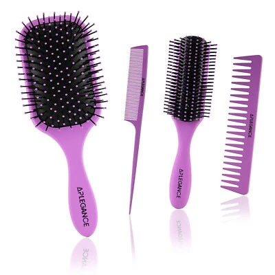 Conjunto de escova de cabelo (4 escovas estilo diff) com 2 grampos de cabelo para mulheres/homens - Grau de salão - Imagem 1 de 4