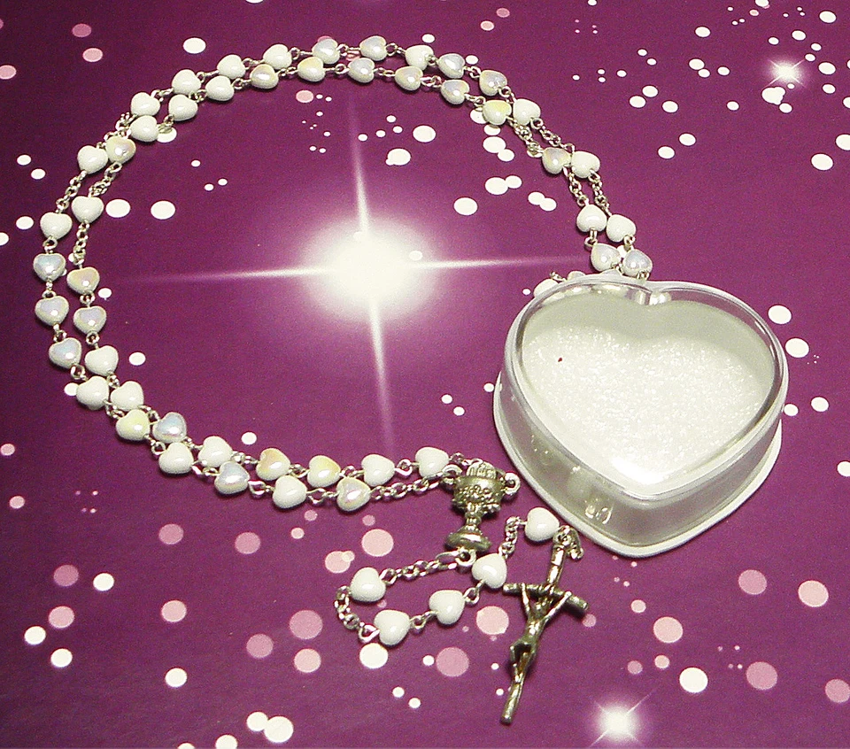 Kommunion Taufgeschenk Kommuniongeschenk Rosenkranz 60cm Herzen Weiß KW-MAR-0002 - Bild 1 von 1