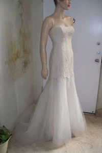 Monique Lhuillier Beige Lace & White Tulle Mermaid Trumpet Wedding Dress 4 - Picture 1 of 12
