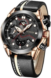 MENS QUARTZ WATER-RESISTANT WATCH, MILITARY STYLE SPORT CHRONOGRAPH WRISTWATCH - Picture 1 of 5