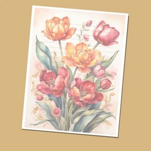 Spring WF#018 - Lined Stationery Paper (25 Sheets) 8.5 x 11 Premium Paper - Picture 1 of 2