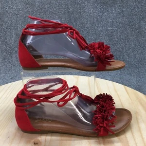 Brash Sandals Womens 8.5 Ankle Straps Red Faux Suede Open Toe Casual Comfort - Picture 1 of 16