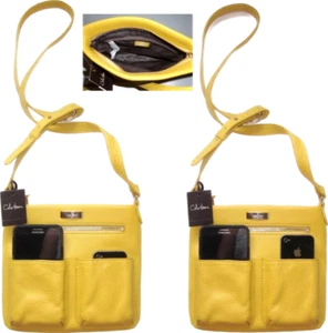 COLE HAAN CROSSBODY zip Swing Sling pack Yellow SUNFLOWER LEATHER 2 POCKETs New - Picture 1 of 7