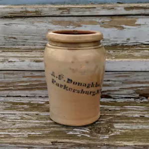 Antique Blue Stencil A.P. Donaghho Stoneware Crock Parkersburg, W. Va. Primitive - Picture 1 of 19