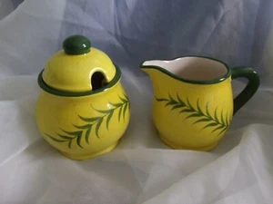 YAPACUNCHI CERAMICA Yellow/Green Hand Painted Sugar/Creamer 2 Sets Ecuador - Picture 1 of 10