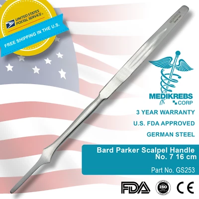 Mango de bisturí Bard Parker No. Instrumento quirúrgico de acero alemán de grado O 7 16 cm Foto 1 de 4