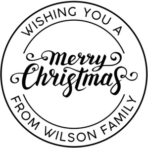 Personalized Round 'Wishing You a Merry Christmas' Stamp with Family Name - Picture 1 of 3