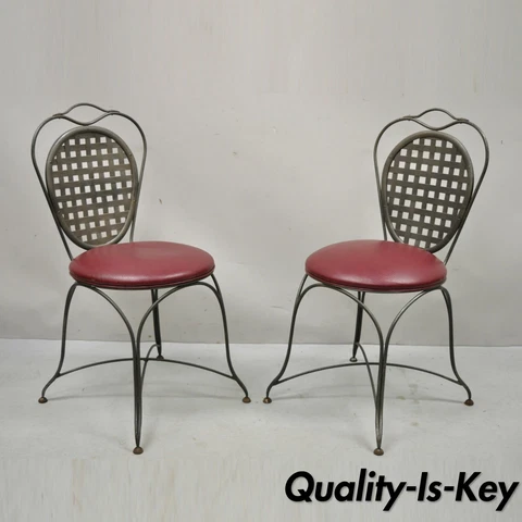 Italian Regency Style Wrought Iron Sunroom Lattice Round Seat Chairs - a Pair Cover