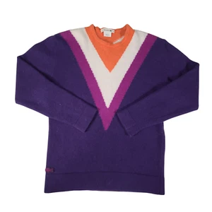 VTG Lacoste Sweater Women Small Purple Green Crocodile Retro 90s Wool Cashmere - Picture 1 of 9