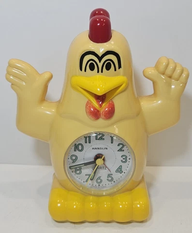 Vintage Hanslin Quartz Rooster Chicken Alarm Clock Keeps Time Sound Works Cover