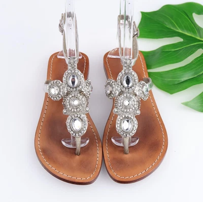 Zapatos Naughty Monkey para mujer talla 7,5 sandalias plateadas con correa en T de cuero Foto 1 de 4