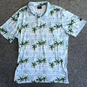 Yatta Golf Polo Shirt Mens Extra Large Light Blue Palm Tree Tropical Print Aloha - Picture 1 of 7