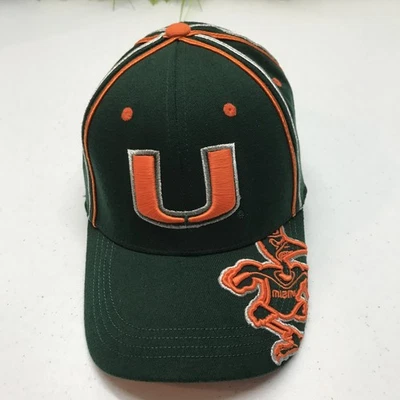 Gorra ajustada de los Miami Hurricanes talla única verde naranja NCAA Football Mascot Mens Foto 1 de 4