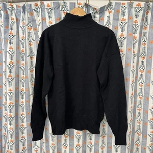 Vintage 90s Navy Wool Sweater Large (44-46) Black Turtle Neck - Picture 1 of 6