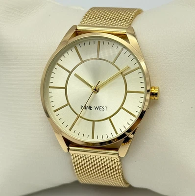 Women's NINE WEST 9W Gold Tone Classic Quartz Mesh Bracelet Watch, 34mm, NW/1922 - Image 1 of 4