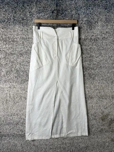 Gonna Stillwater donna grande bianca misto lino vita alta midi spacco davanti USA - Foto 1 di 8