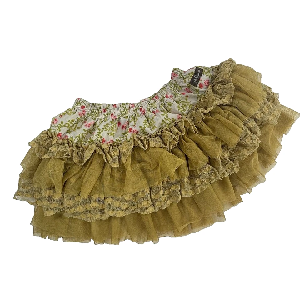 Matilda Jane Girls Skirt Size 4 Green Layered Ruffle Vintage Ditsy Floral Tutu - Image 1 of 4