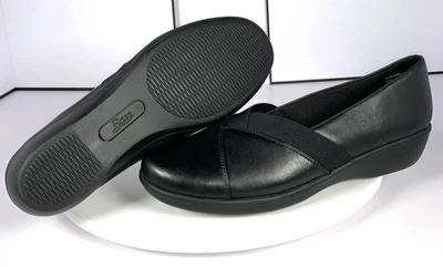 Bass Womens Tara Comfort Shoes Leather Slip On Loafers Black Stretch, 8.5M NEW - Image 1 of 4