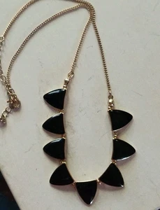 Boho Western Black Triangle Statement Necklace Gold Tone Collar - Picture 1 of 14