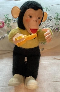 Vintage Mr Bim Zip Zippy Plush Monkey Chimp Rubber Face Ears Hands w/Banana 14” - Picture 1 of 17