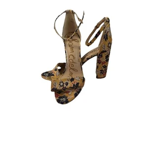 Sam Edelman Yaro Block Heels Floral Yellow Sandals 4in Size 11 Ankle Strap - Picture 1 of 8