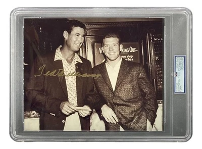 Ted Williams Signed Slabbed 8x10 Red Sox Photo w/ Mickey Mantle PSA Mint 9 - Image 1 of 2