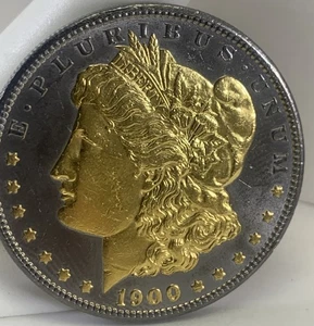 1900 Genuine Morgan Silver Dollar Ruthenium And 24K Gold Enhanced - Picture 1 of 8