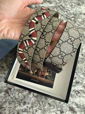 GUCCI GG Supreme King Serpiente Cinturón Hebilla Cuero Italia Auténtico Talla 90 Foto 1 de 4