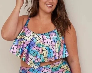 Torrid kabelloses V-Volant Regenbogen Meerjungfrau Schuppen Bikini Oberteil 2X - Bild 1 von 9