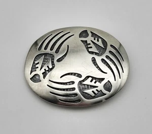 VTG Native Hopi Sterling Silver Stamped Bear Paw Strength Motif Belt Buckle - Picture 1 of 6