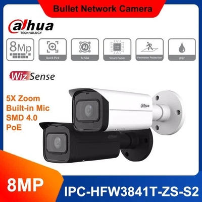 Dahua IPC-HFW3841T-ZS-S2 4K 8MP 5x Zoom IR Vari-focal IP Camera SMD PoE Mic Lot - Image 1 of 4