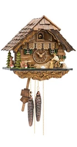 Kuckucksuhr Schwarzwaldhaus mit beweglichem Holzhacker EN 4531 NEU - Picture 1 of 1
