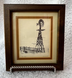 "WINDKRAFT" ~ STIFT-/TINTENZEICHNUNG von G. E. GEIVETT ~ GERAHMT/MATTIERT/GLAS ~ 7" x 8" - Bild 1 von 8